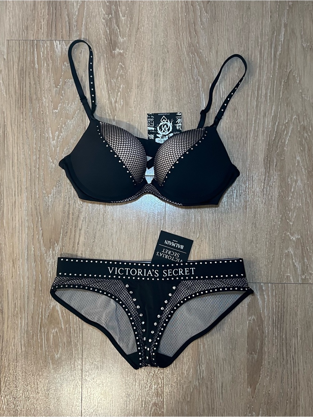 Victoria’s Secret x Balmain Limited Edition Black Bra Panty Set NWT